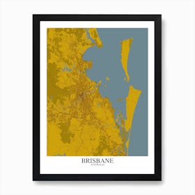 Brisbane Yellow Blue Map Art Print