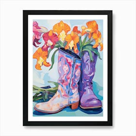 Oil Painting Of Colourful Flowers And Cowboy Boots, Oil Style 5 Art Print