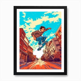 Skateboarding In Lyon, France Comic Style 2 Art Print