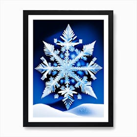 Crystal, Snowflakes, Blue & White Illustration Art Print