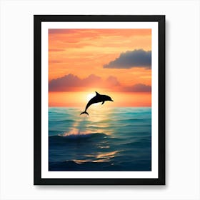Dolphin Jumping At Sunset 1 Art Print