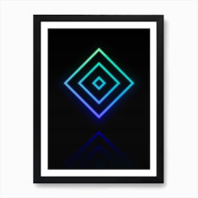 Neon Blue and Green Abstract Geometric Glyph on Black n.0092 Art Print