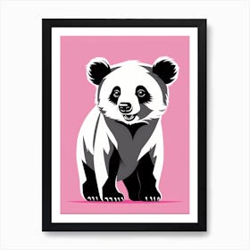 Playful Bear Cub On Solid pink Background, modern animal art, baby bear 1 Art Print