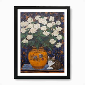 Hydrangea With A Cat 1 Art Nouveau Klimt Style Art Print