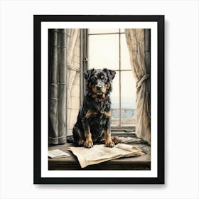 Dog At The Window Art Print