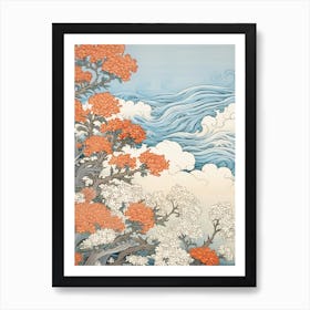 Great Wave With Verbena Flower Drawing In The Style Of Ukiyo E 2 Art Print