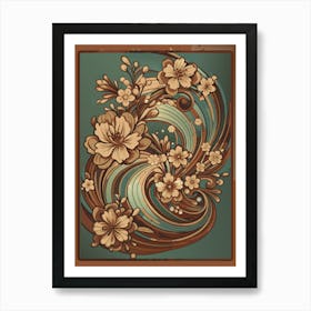 Floral Swirls Retro Art Print