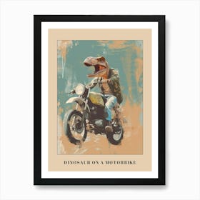 Dinosaur Portrait On A Motorbike Poster Art Print