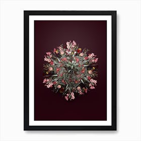 Vintage Lily of the Incas Flower Wreath on Wine Red n.1315 Art Print