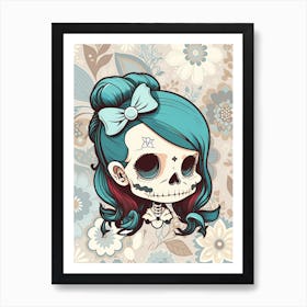 Cute Goth Girl Skull 2 Art Print