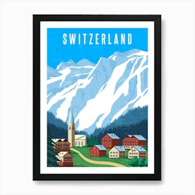 Switzerland, Alps — Retro travel minimalist poster Art Print