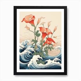 Great Wave With Calla Lily Flower Drawing In The Style Of Ukiyo E 3 Art Print