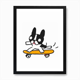 Kawaii Pug On A Skateboard Art Print