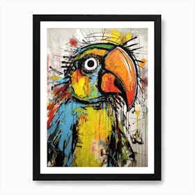 Neo-Expressionist Flight: Parrots in Basquiat's style Art Print