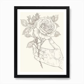 Rose In A Hand Line Drawing 4 Art Print