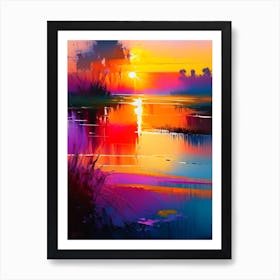 Sunrise Over Pond Waterscape Bright Abstract 1 Art Print