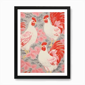 Vintage Japanese Inspired Bird Print Chicken 2 Art Print