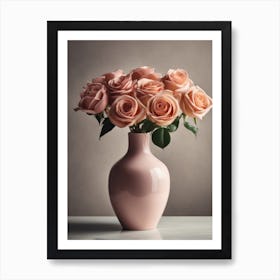 A Vase Of Pink Roses 51 Art Print