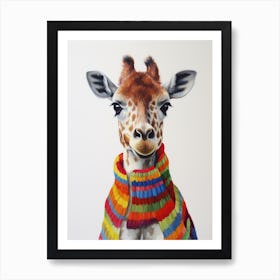 Baby Animal Wearing Sweater Giraffe Art Print