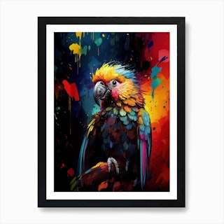 Brilliant - Colorful Parrot painted with Brusho Watercolor Crystal Coulors  Mounted Print for Sale by Lynn Shield Fine Art