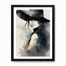 Woman In Black Hat Art Print