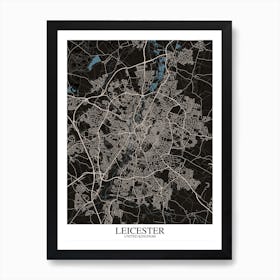 Leicester Black Blue Map Art Print