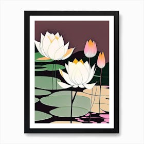 Lotus Flowers In Park Abstract Line Drawing 2 Art Print