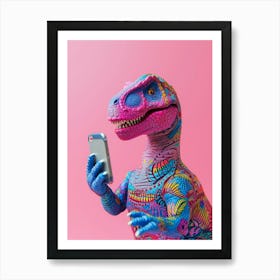 Toy Dinosaur On The Phone 5 Art Print