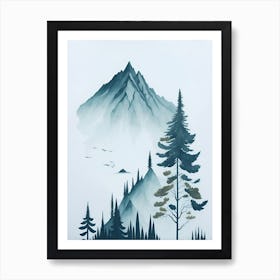 Mountain And Forest In Minimalist Watercolor Vertical Composition 154 Art Print