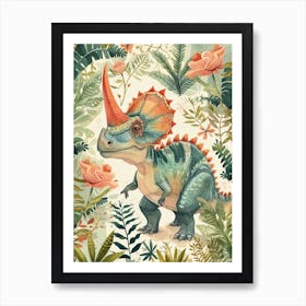 Pastel Watercolour Protoceratops Dinosaur  1 Art Print