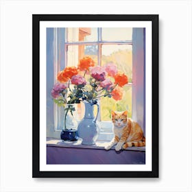 Cat With Calla Lily Flowers Watercolor Mothers Day Valentines 4 Art Print