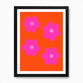 Pink Flowers On Orange Background Art Print