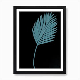 Black teal palm leaf 1 Art Print