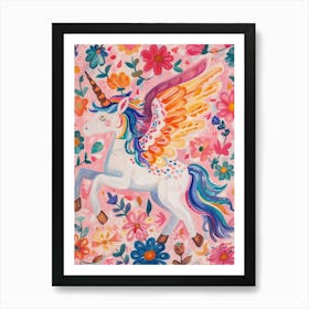 Floral Unicorn With Wings Painting 1 Art Print
