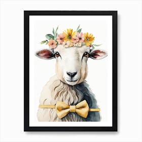 Baby Blacknose Sheep Flower Crown Bowties Animal Nursery Wall Art Print (13) Art Print