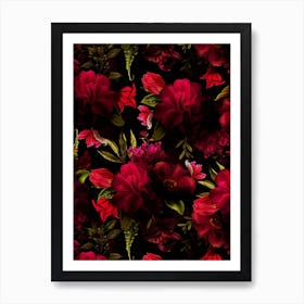 Dark Red Vintage Roses Art Print