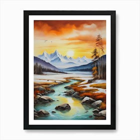 The nature of sunset, river and winter.6 Art Print