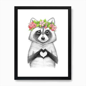 Raccoon Girl With Heart Art Print