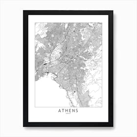 Athens White Map Art Print