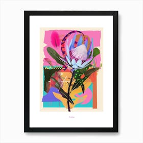 Protea 3 Neon Flower Collage Poster Art Print