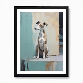 Whippet Dog, Painting In Light Teal And Brown 0 Art Print