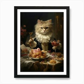 Cat Fine Dining Rococo Style 2 Art Print