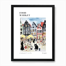 The Food Market In Bruges 2 Illustration Poster Art Print