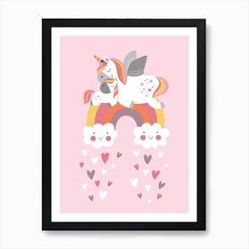Unicorn And Rainbow In Pink Art Print
