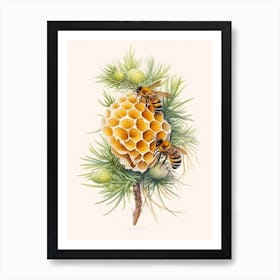 Beehive With Cypress Watercolour Illustration 3 Art Print