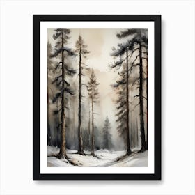 Winter Pine Forest Christmas Painting (9) Art Print