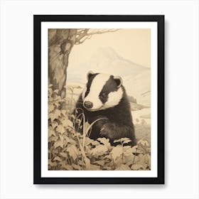 Storybook Animal Watercolour Badger 2 Art Print