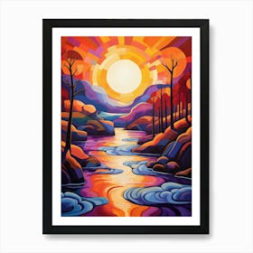 River in Sunset II, Vibrant Colorful Painting in Van Gogh Style Art Print