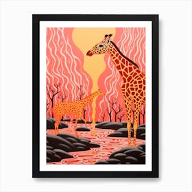 Two Giraffes In The River Art Print
