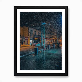 Snow Falling On A City Street Art Print